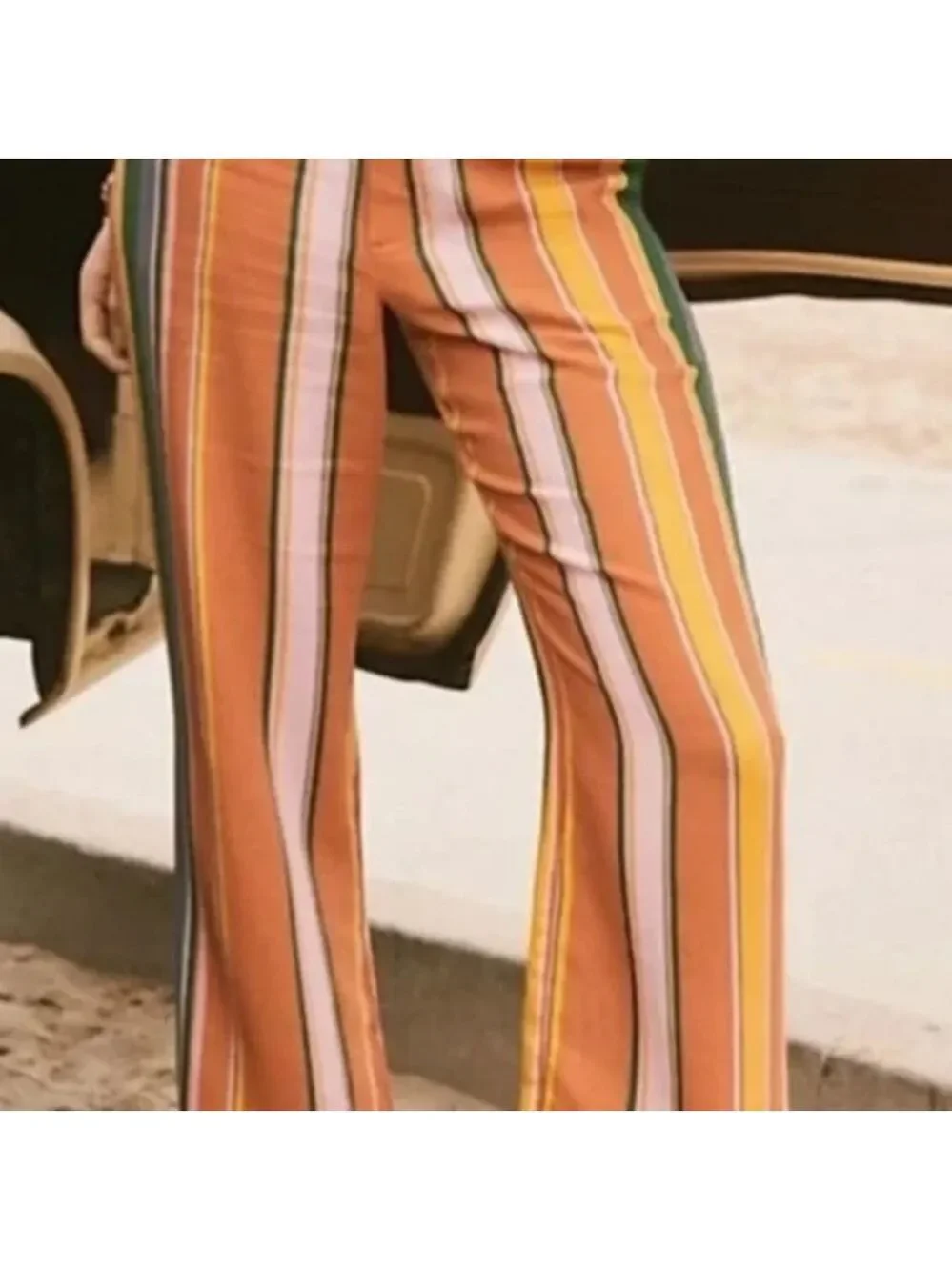 Free People Anthropologie Women’s Boho Striped Pants Orange Green Pink Blue 4